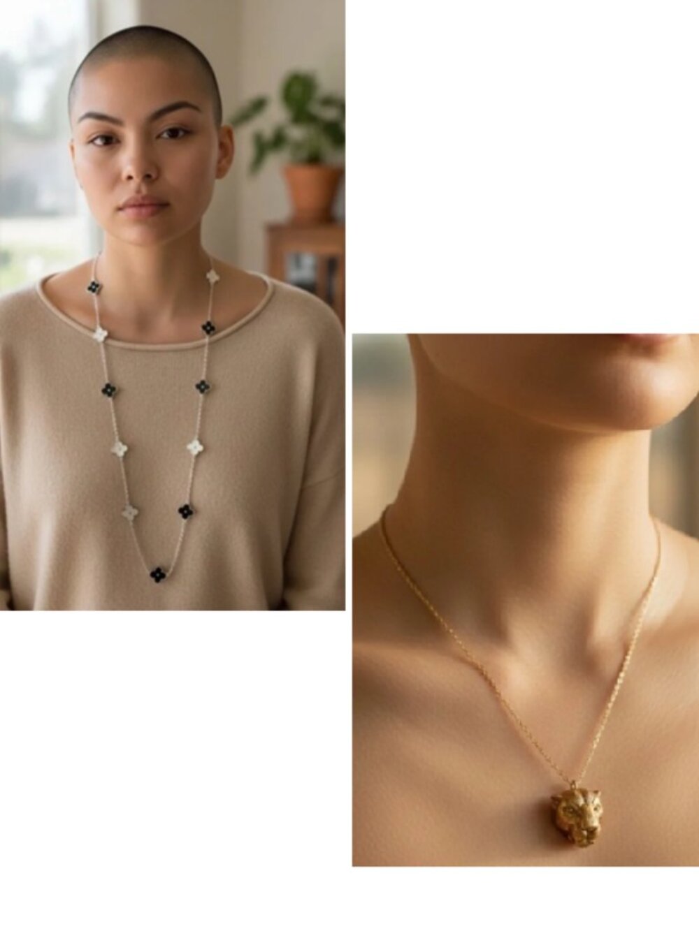 Buyer Pick Long Black and White Clover Station or Leopard Necklace